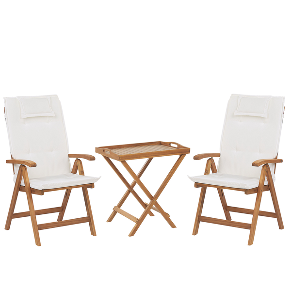 Bistro Set inkl. Kissen klappbar JAVA Akazienholz Cremeweiß