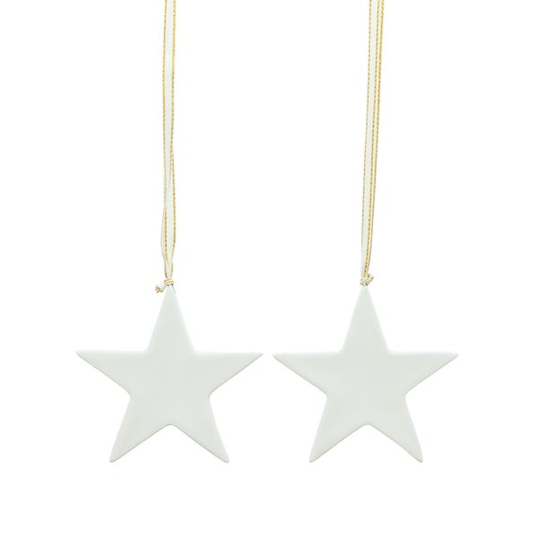FRANK FLECHTWAREN | Sternhänger, 12er Set, 6 Sterne Ø 5 cm, 4 Sterne Ø 8 cm, 2 Sterne Ø 10 cm, PORZELLAN