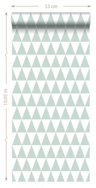 Tapete mit geometrischem Dreiecksmuster, Breite 53 Zentimeter, Länge 10,05 Meter.