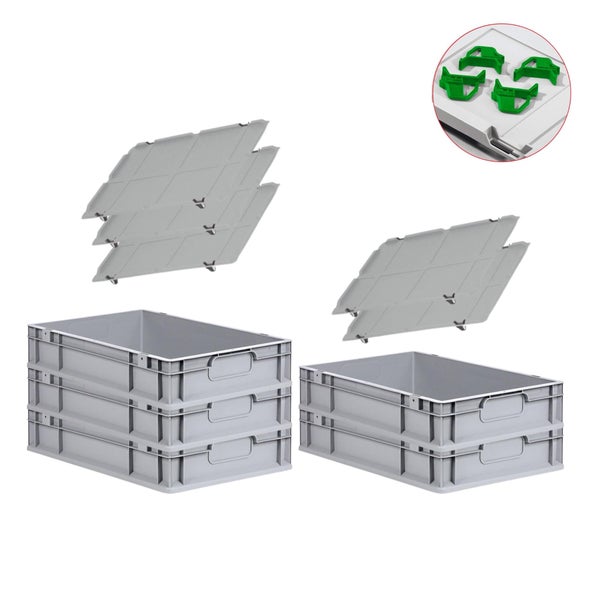 PROREGAL Spar Set 5x Eurobox Nextgen Economy Mit Auflagedeckel & 4x Schiebeschnappverschlüsse Grün Griffe Geschlossen HxBxT 12 x 40 x 60 cm 23 Liter