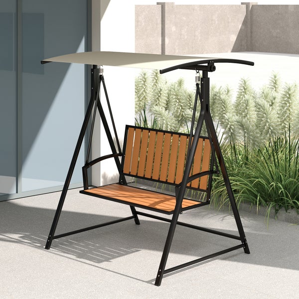Outsunny Hollywoodschaukel mit verstellbarem Sonnendach, 2-Sitzer Gartenschaukel, wetterfest Schaukelbank belastbar bis 240kg, Gartenliege für Garten, Terrasse, 142 x 112 x 162cm, Schwarz