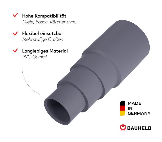 Grauer Staubsaugeradapter aus PVC-Gummi mit verschiedenen Größen