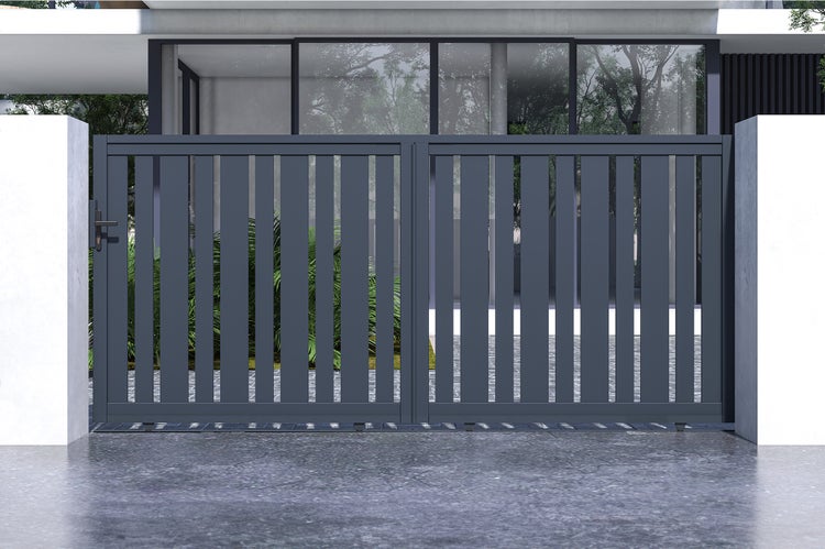 Schiebetor 3,5x1,6m VEYMONT + 2 EIFEL-Pfosten H.190cm Grau