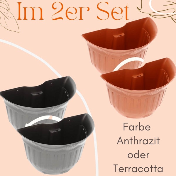 Blumentopf für Regenrohr 2er Set Wandtopf Wandblumentopf Regenrinne Fallrohr Säule Pfosten Abflussrohr Wand Pflanztopf Pflanzgefäß terracotta