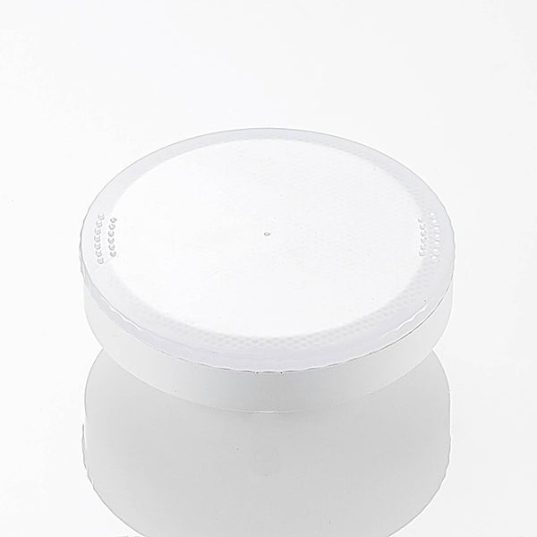 Weiße runde LED-Deckenleuchte aus Kunststoff mit strukturierter Oberfläche.