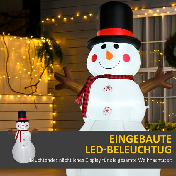 HOMCOM Weihnachten aufblasbarer Schneemann, wetterfest, LEDs, 100 x 80 x 182 cm, Polyester, Weiß+Schwarz