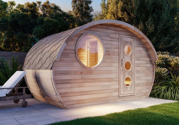 FinnTherm Sauna Hobbit S Gartensauna 3 Sitzbänke aus Holz Sauna mit 42 mm Wandstärke, Außensauna