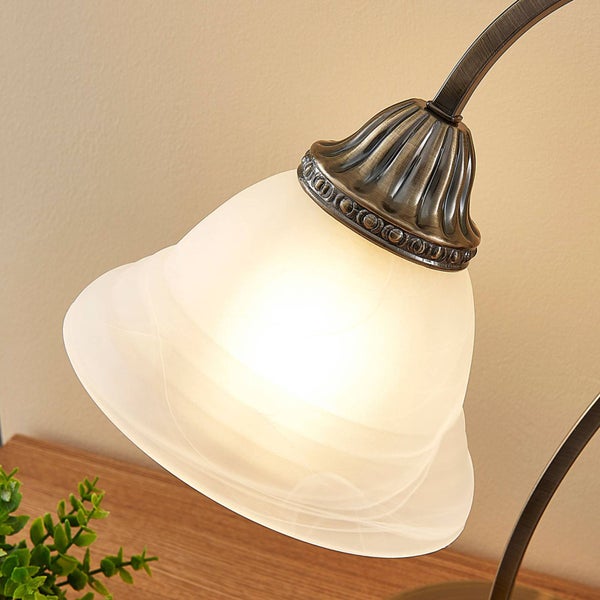 Lindby LED Tischlampe Mialina in Bronze aus Glas (1 flammig, E27) - Tischleuchte Schreibtischlampe Nachttischlampe Wohnzimmerleuchte