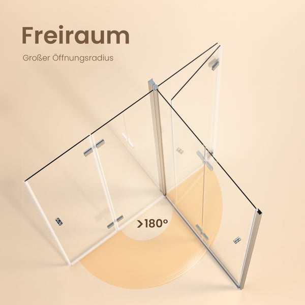 EMKE Duschtür Nischentür Falttür 75x185 cm, 180°faltbare Duschabtrennung, 6 mm ESG Sicherheitsglas, Rundgriff, Duschwand faltbar, Duschkabine Bad, für Nische