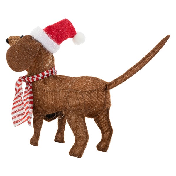 Dekorative Hunde Figur mit Weihnachtsmütze und Schal