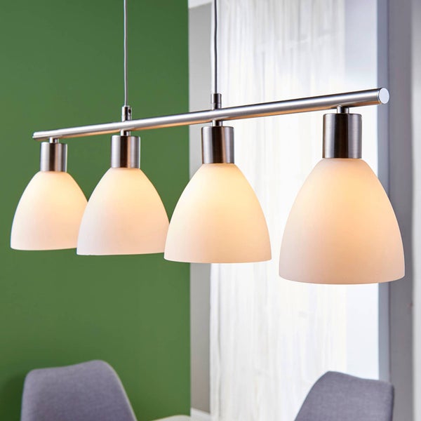 Lampenwelt Esstisch Pendelleuchte Glas Metall, höhenverstellbar Hängelampe 4-flammig Hängeleuchte für Esszimmer Wohnzimmer Küche Balkenpendelleuchte