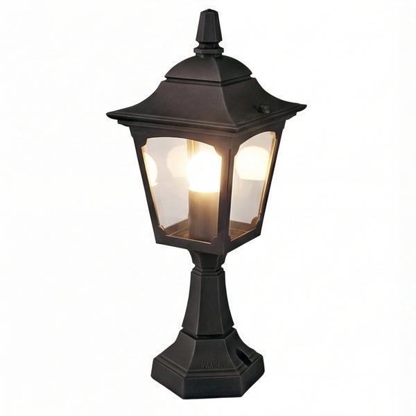 Schwarze Sockelleuchte mit klarem Glas für den Aussenbereich