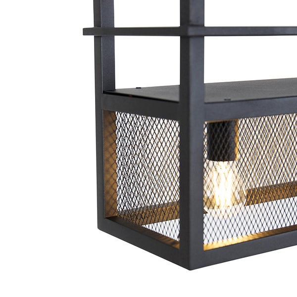 Detailansicht einer schwarzen Metallgitter-Deckenleuchte