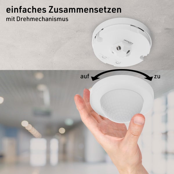 Einfache Montage des Bewegungsmelders dank Drehmechanismus.