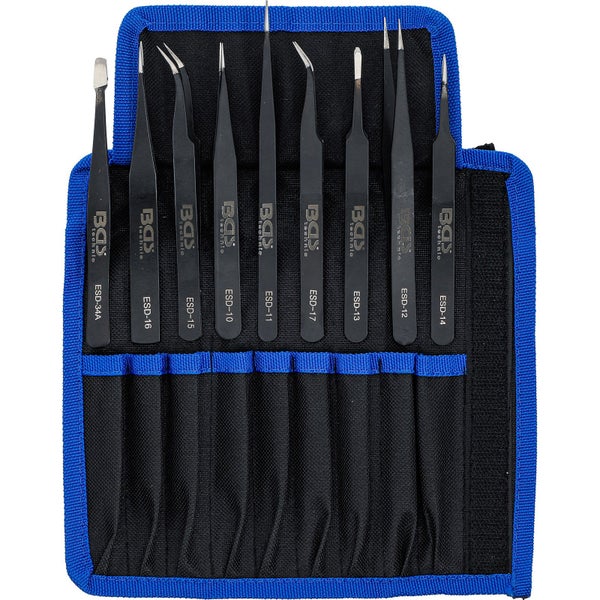 Set mit neun Pinzetten und Etui
