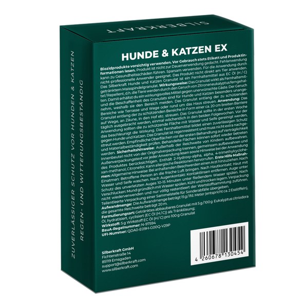 Silberkraft Hunde und Katzen EX Granulat 200g, Hund & Katze von deinem Grundstück fernhalten, Hundeabwehr & Katzenvertreiber, Alternative zu Sprays, Gittern oder Ultraschallgeräten