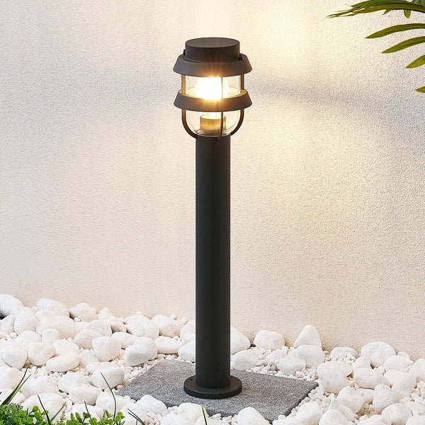 Lindby Außenleuchte Alvaro (spritzwassergeschützt (Modern) in Schwarz aus Aluminium (1 flammig, E27) - Wegeleuchte Pollerleuchte Wegelampe Sockelleuchte