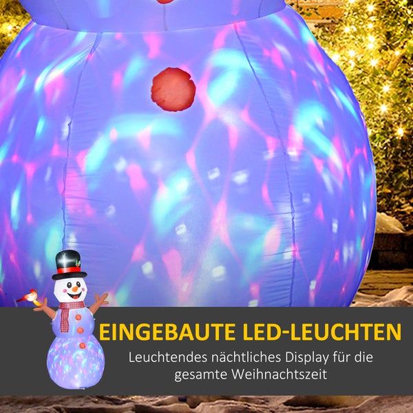 Aufblasbarer Schneemann mit integrierter LED-Beleuchtung und bunten Lichteffekten für den Garten.