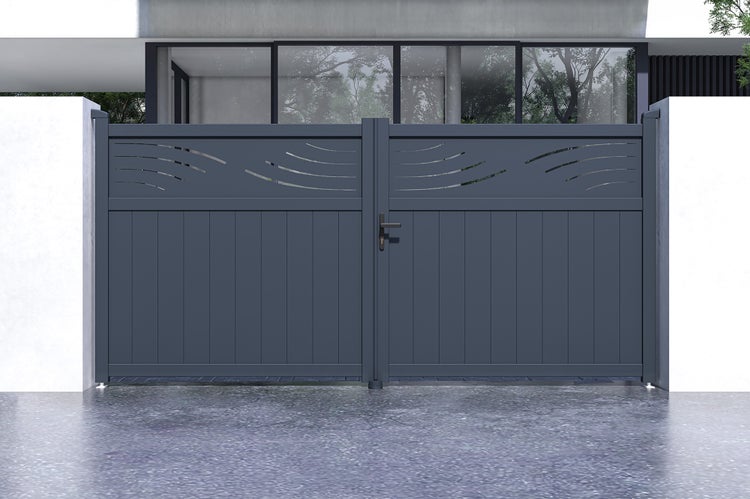 Drehtor 3,4m HALTI H.160cm graues Aluminium + 2 Pfosten 20x20cm H.190cm