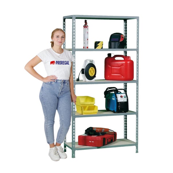 PROREGAL Schwerlastregal Muli HxBxT 180 x 90 x 40 cm 5 Fachböden Fachlast 150 kg Grau