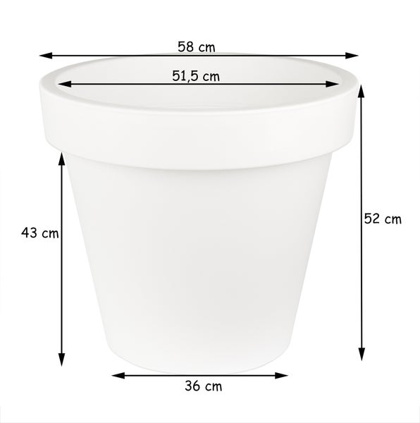 3x XXL Blumentopf Ø 58 cm aus Kunststoff - Weiß - Pflanztopf Containertopf Übertopf Pflanzkübel rund - Drainage-Möglichkeit