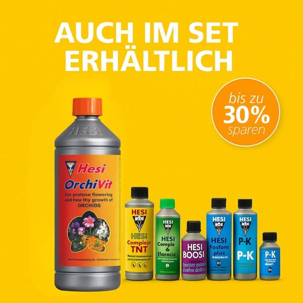 Hesi OrchiVit Orchideendünger und verschiedene Hesi Pflanzenergänzungsmittel im Set mit bis zu dreißig Prozent Ersparnis.