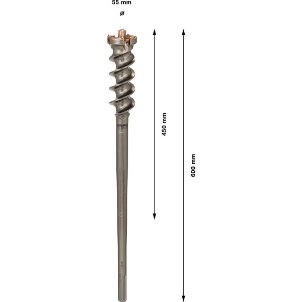 Bosch Hammerbohrer mit 55 mm Durchmesser und 600 mm Länge.