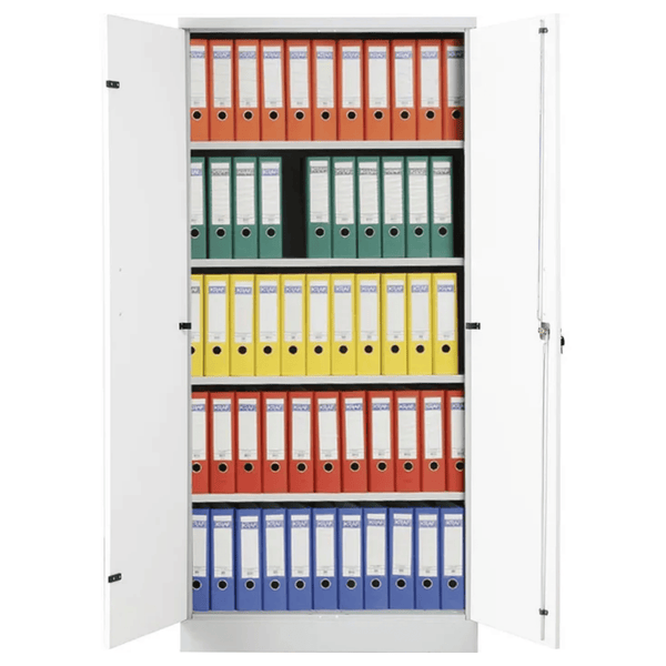 PROREGAL Aktenschrank Beetle 4 Fachböden HxBxT 195 x 92 x 42 cm Silber & Weiß