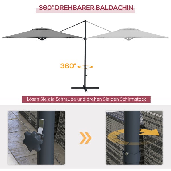 Outsunny Ampelschirm ca. Ø3 m Sonnenschirm mit Kurbel, Neigbarer Marktschirm, Drehbarer Gartenschirm für Balkon, Terrasse, Metall, Dunkelgrau