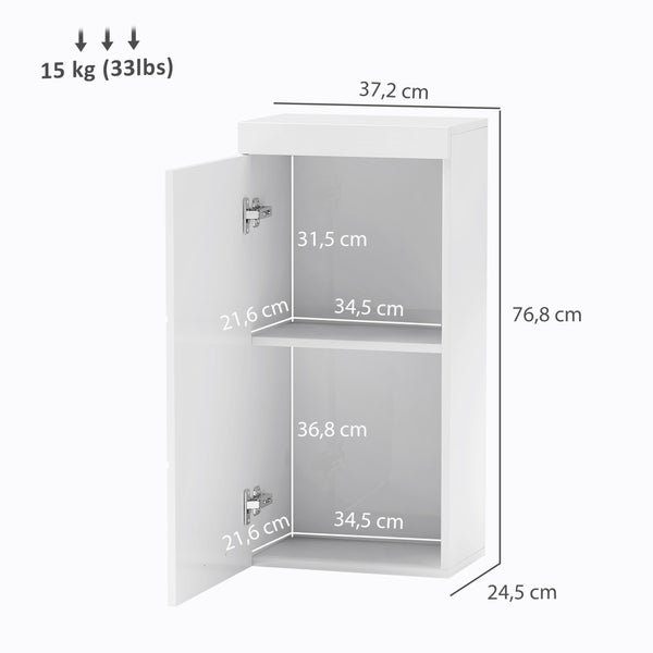 HOMCOM Hängeschrank Wandschrank mit Tür, Badezimmerschrank, Küchenschrank mit 2 Ebenen, Wandmontage Medizinschrank Weiß 37,2 x 24,5 x 76,8 cm