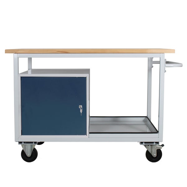 PROREGAL Mobile Werkbank Light Rhino mit Ablagefach 1 Tür HxBxT 85 x 130 x 60 cm 2 Lenkrollen 2 Bockrollen Traglast 300 kg Lichtgrau Anthrazit