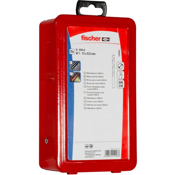 Fischer Metallbohrer Set mit 25 HSS-G Bohrern in roter Box