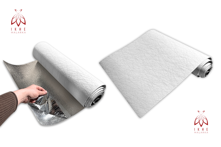 Selbstklebende Isolierfolie mit strukturierter Oberfläche und reflektierender Rückseite von Ikhe Malarka.