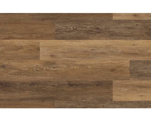 Laminatboden in Holzoptik mit Landhausdielen-Design und sichtbarer Holzmaserung in verschiedenen Brauntönen.