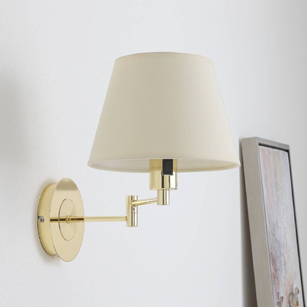 Lindby ausziehbare Wandlampe Textil Messing, Wandleuchte innen Nachttischlampe Wand 1x E27 ohne Leuchtmittel Leselampe Schlafzimmer Wohnzimmerlampe