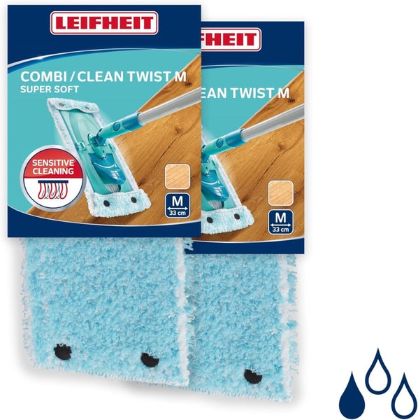 Leifheit 2er Set Wischbezug CLEAN TWIST M super soft 33cm für sensible Böden, Ersatzbezug mit Spezialfasern, Wischer Ersatzbezug für minimale Wasseraufnahme, ideal für Parkett, Laminat und Kork