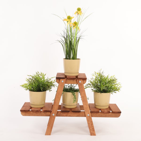 Blumenständer FLORACK HxBxT 45x74x25cm 3 Ablagen Kieferholz Braun