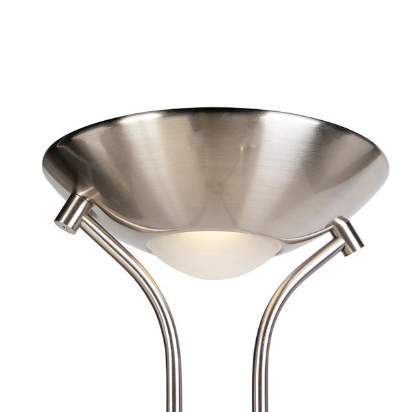 Deckenfluter Kopf aus Metall mit mattem Finish und satiniertem Glasdiffusor für eine indirekte Beleuchtung.