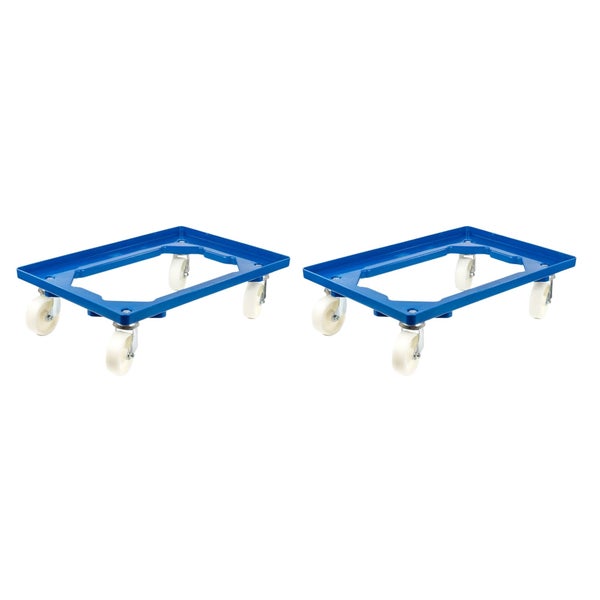 PROREGAL SparSet 2x Transportroller für Euroboxen 60 x 40 cm mit Kunststoffräder Blau Offenes Deck 2 Lenkrollen und 2 Bremsrollen Traglast 300 kg