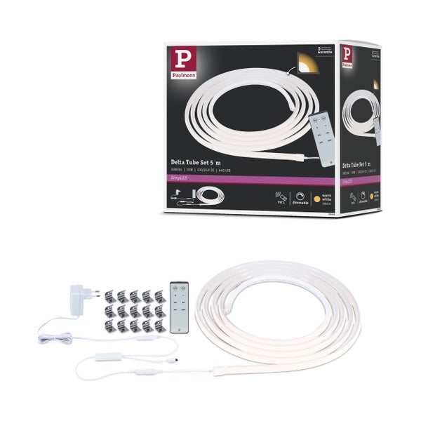 Paulmann Delta Tube Set mit LED-Lichtschlauch, Netzstecker, Fernbedienung und Halteklammern