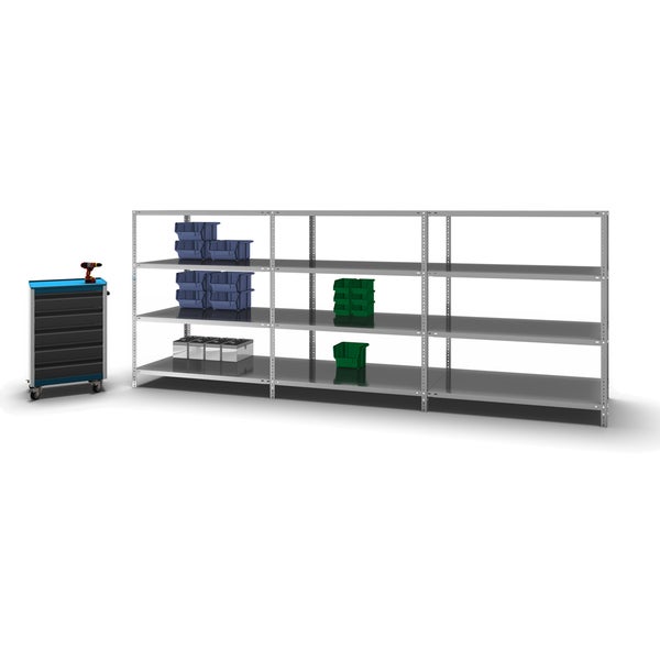 PROREGAL Fachbodenregal Schraubsystem Medium-Duty Grundregal HxBxT 150 x 130 x 80 cm 4 Ebenen Fachlast 200 kg Beidseitig Nutzbar Verzinkt