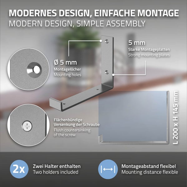 ML-Design 8 Stück Regalhalterung 20x4x14 cm, Grau, aus Metall, 8 Zoll Regalhalterungen, Industrielle Regalwinkel, Regalträger für Wandmontage, 90 Grad Wandhalterung, L-Form Wandregal, inkl. Schrauben