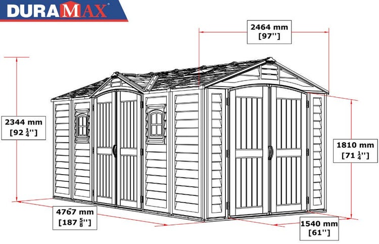 DURAMAX Kunststoff-Gerätehaus Gerätehaus aus Kunststoff in Grau, Geräteschrank mit 4 mm Wandstärke Gartenhaus