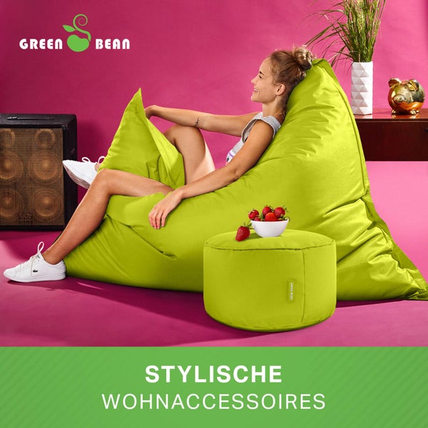 Green Bean 2er Set XXL Sitzsack inkl. Pouf fertig befüllt mit EPS-Perlen - Riesensitzsack 140x180 Lounge Sitz-Kissen Bean-Bag Chair  - Hellgrün