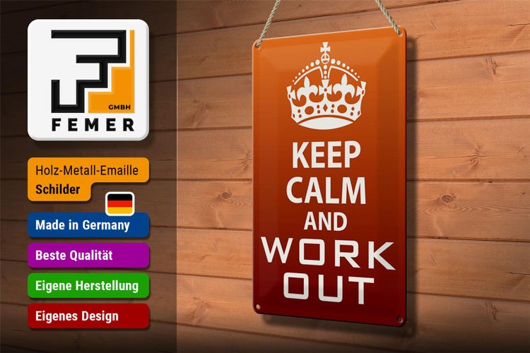 Blechschild Spruch 20x30cm Keep Calm and work out