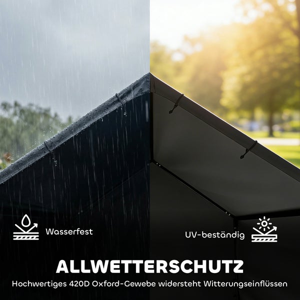 Allwetterschutz aus hochwertigem 420D Oxford-Gewebe, wasserfest bei Regen und UV-beständig bei Sonnenschein.