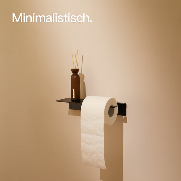 Designfabrik Hamburg Toilettenpapierhalter ohne Bohren Schwarz mit Ablage 27cm