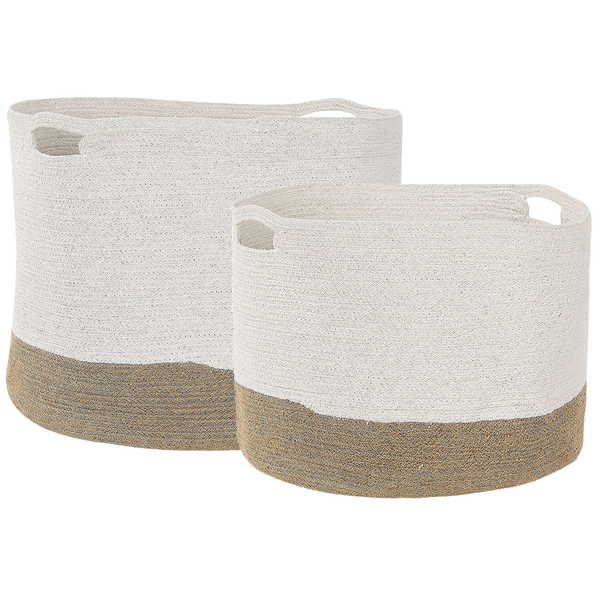 Zwei geflochtene Aufbewahrungskörbe mit Griffen