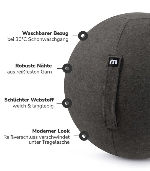 mokebo Stoff Sitzball Büro ergonomisch 'Der Sportliche', Sitzball mit Pumpe, 65cm Breite, ergonomische Bürostuhl Alternative