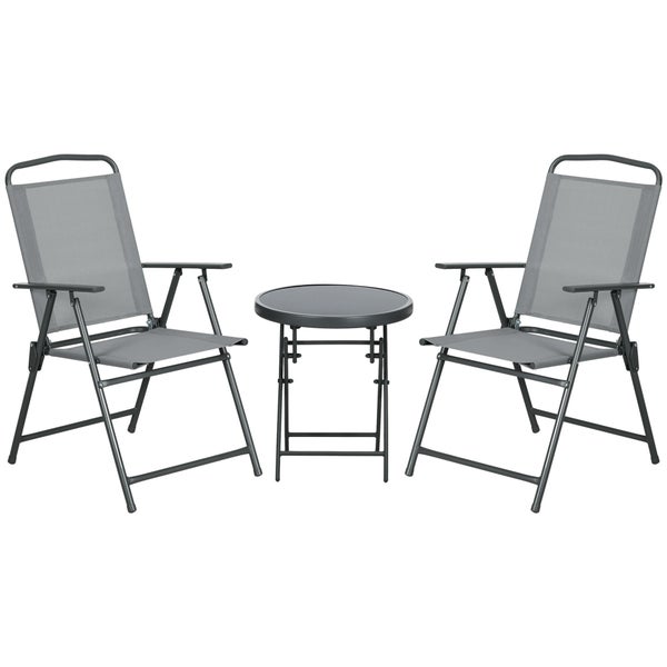 Outsunny Sitzgruppe 3tlg., Klappbares Balkonmöbel-Set inkl. 1 Tisch, 2 Stühlen, 50L x 50B x 72H cm, Mesh, Hellgrau
